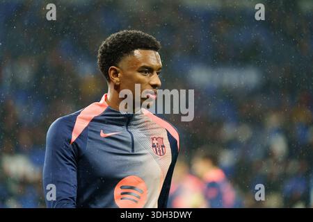 Alejandro Balde en action lors du match de la Liga entre la Real Sociedad et le FC Barcelone à Anoeta, à Saint-Sébastien Banque D'Images