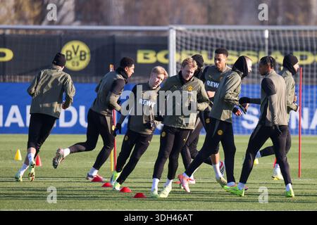 Dortmund, Allemagne 19 janvier 2026 : Ligue des Champions - 2025/2026 - Borussia Dortmund final Training dans la photo : les joueurs du Borussia Dortmund lors de l'entraînement final à Dortmund avant le match UCL contre Tottenham Hotspur à Londres Banque D'Images