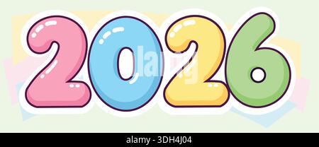 Cute Bubble 2026 Typography – Candy Gloss Pastel Vector Design Illustration de Vecteur