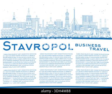 Aperçu Stavropol Russie ville skyline avec bâtiments bleus et espace de copie. Illustration vectorielle. Paysage urbain de Stavropol avec des points de repère. Voyages et tourisme Illustration de Vecteur