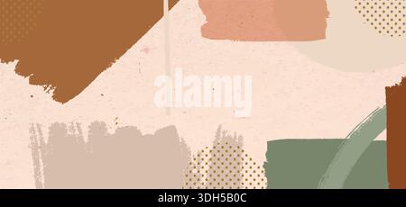 Illustration vectorielle contemporaine avec des couleurs terreuses chaudes textures subtiles et diverses formes organiques abstraites combinées avec une dotte géométrique moderne Illustration de Vecteur