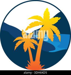 Sunset Beach logo vecteur icône Pro Vector Illustration de Vecteur