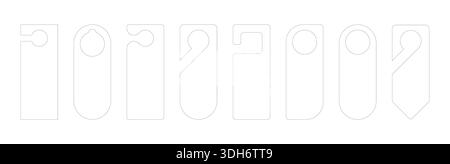 Modèles de cintre de porte en papier dans la conception vectorielle plate avec des étiquettes de maquette pour les chambres d'hôtel. Signes découpés pour poignées à boutons avec étiquettes d'icônes telles que bienvenue ou Illustration de Vecteur