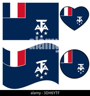 Icône du drapeau des terres australes et antarctiques françaises. Brandissant le drapeau des terres australes et antarctiques françaises. Cœur drapeau des terres australes et antarctiques françaises. ROU Banque D'Images