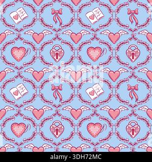 Délicat motif de tapisserie romantique, motif floral sans couture avec charme nostalgique, motif textile décoratif avec motifs floraux et inspiré du millésime Illustration de Vecteur