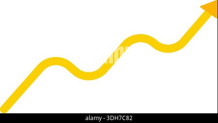 Flèche jaune se déplaçant sur un chemin ondulé pour représenter le flux fluctuant avec des changements directionnels rythmiques. Illustration de Vecteur
