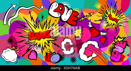 Motif de coeur sans couture avec des éléments de fond de dessin de pinceau graffiti abstrait d'art dessiné à la main rose et noir Illustration de Vecteur