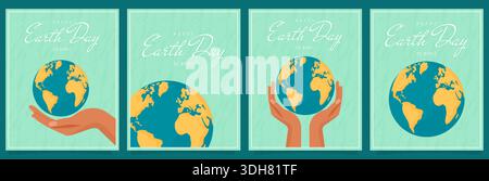 Happy Earth Day ensemble d'affiches avec des mains tenant le globe pour la protection de l'environnement et la sensibilisation à l'environnement. Illustration de Vecteur