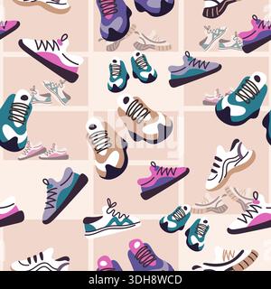 Chaussure de sport. Chaussures de course sans couture motif. Baskets athlétiques. Chaussure de sport. Chaussures de sport. Impression répétée. Pantoufles décontractées. Formation s Illustration de Vecteur