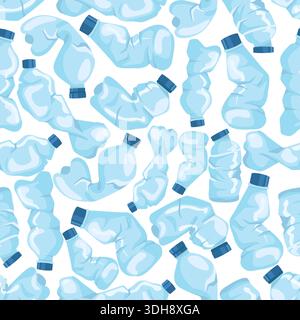 Bouteilles en plastique froissées et aplaties modèle sans couture. Récipients broyés. Liquide à boire. Impression répétée. Vider les flacons comprimés jetables Illustration de Vecteur