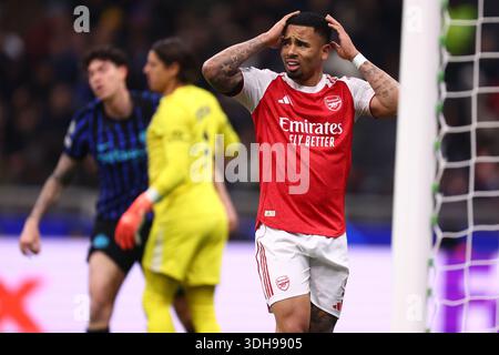 Milan, Italie. 20 janvier 2026. Gabriel Jesus de l'Arsenal FC fait des gestes lors du match de l'UEFA Champions League phase MD7 entre le FC Internazionale et l'Arsenal FC au Stadio Giuseppe Meazza (San Siro) le 20 janvier 2025 à Milan, Italie . Crédit : Marco Canoniero/Alamy Live News Banque D'Images