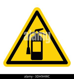 Étiquette de sécurité incendie avec icône d'extincteur en forme de triangle d'avertissement Illustration de Vecteur