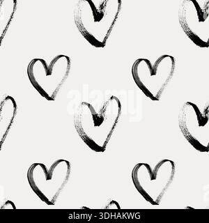 Motif de coeurs de contour grunge sans couture. Marqueur permanent main dessiner le motif de coeurs. Motif rugueux en forme de coeur vieilli pour les conceptions romantiques et Illustration de Vecteur