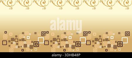 Fond d'or abstrait avec bordure décorative sans couture de tourbillons dorés et une bordure inférieure de cadres carrés de différentes tailles un élément de design parfait Illustration de Vecteur
