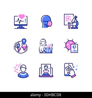 Coronavirus maladie - ligne design icônes ensemble Illustration de Vecteur