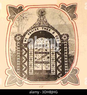 1903 Well dressing - un des puits décorés à Tissington. - En 2025 e six puits ont été habillés pendant une semaine pendant l'Ascension 39 jours après Pâques, et ont été depuis l'époque médiévale comme une action de grâce pour l'eau pure qu'ils ont fourni. Banque D'Images