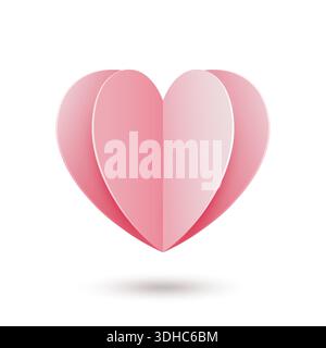 Coeur en papier rose avec une ombre sur un fond blanc. Illustration de Vecteur