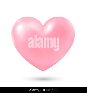 Un cœur rose tridimensionnel avec des reflets et des ombres sur un fond blanc. Une icône en forme de cœur pour votre design. Illustration de Vecteur