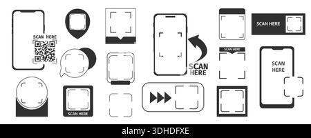 Modèle de cadres de jeu de code QR. Bordure de code QR avec inscription scannez-moi avec smartphone. Icône Numériser-moi. Scannez l'icône de code qr pour le paiement, application mobile. Illustration vectorielle Illustration de Vecteur