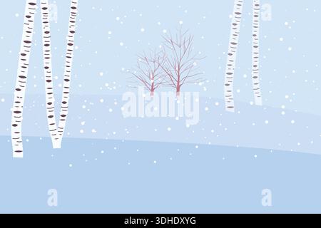 vecteur dessinant paysage d'hiver avec la neige et les bouleaux, illustration dessinée à la main, fond de couverture Illustration de Vecteur