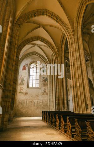 Arches et peintures murales dans l'église de style gothique pendant les heures de lumière du jour dans la ville historique Banque D'Images