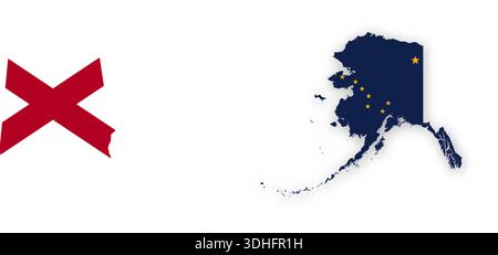 Affiche de la carte du drapeau de l'Alaska. Décoration murale de la fierté de l'État DES ÉTATS-UNIS. Numérique imprimable patriotique Illustration vectorielle détaillée Illustration de Vecteur