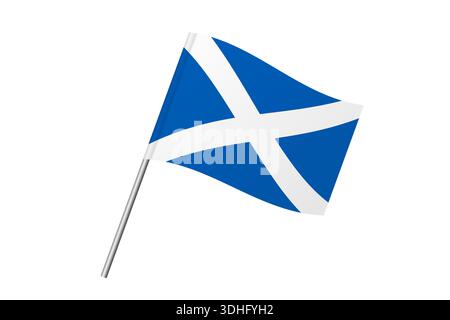 Drapeau de l'Écosse - drapeau de bâton ondulé du pays, de l'identité culturelle et du patrimoine. Représente la fierté et l'unité nationales. Drapeau de vecteur isolé sur fond blanc. Illustration de Vecteur