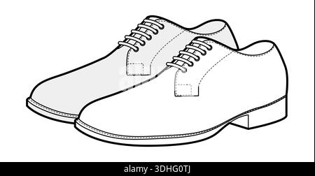 Blucher chaussures en dentelle homme Sketch paire. Chaussures en cuir à laçage ouvert polyvalent élégant style bureau. Illustration technique CAD maquette dessin vectoriel femmes unisexe contour isolé. Illustration de Vecteur