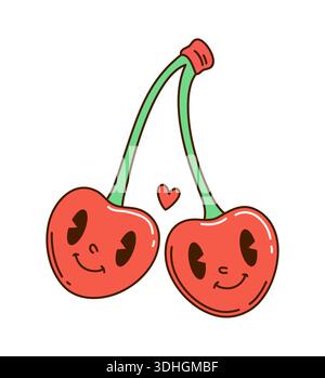 Décoration rétro groovy Cherry Berry Character Illustration de Vecteur