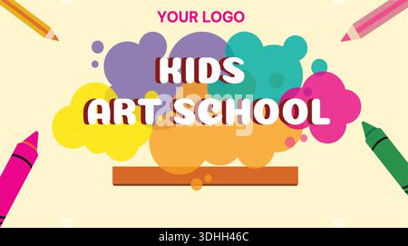 Publicité pour enfants Art School Design de bannière d'apprentissage créatif Illustration de Vecteur