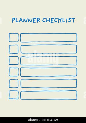 Modèle minimaliste de liste de contrôle de planificateur dessiné à la main. Organiseur et gestion de la productivité à faire liste. Illustration de Vecteur