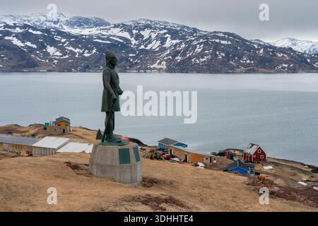 Statue de Leif Eriksson, fils d'Erik le Rouge à Quassiarsuk, Groenland. Banque D'Images