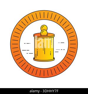 Symbole d'un cochon en banque orange à l'intérieur d'un cercle orange. Concept de cochon en banque et d'argent métallique Illustration de Vecteur