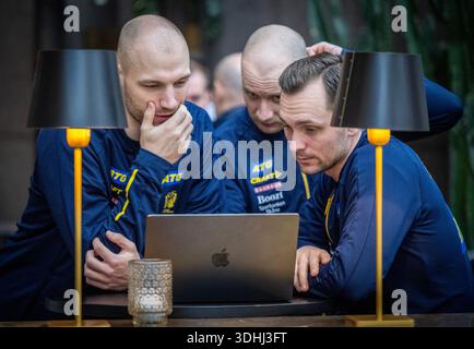 Malmö, SUÈDE 2026-01-22 Lukas Sandell, Daniel Pettersson et Hampus Wanne lors de la conférence de presse de jeudi avec l'équipe nationale suédoise de handball à l'hôtel Scandic Triangeln à Malmö. Photo : Johan Nilsson/TT/Code 50090 ce texte est traduit automatiquement crédit : TT News Agency/Alamy Live News Banque D'Images