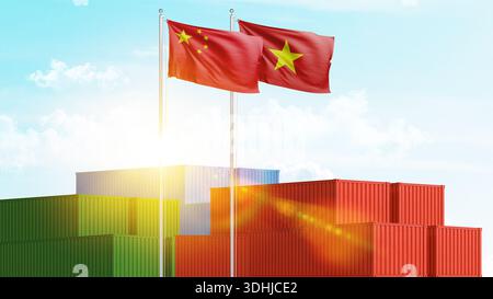 Logistique, fret et relations maritimes entre le Vietnam et la Chine. Importation et exportation de marchandises et de matières premières. Concept d'entreprise et de collaboration. Banque D'Images