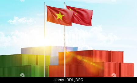 Logistique, fret et relations maritimes entre le Vietnam et la Chine. Importation et exportation de marchandises et de matières premières. Concept d'entreprise et de collaboration. Banque D'Images