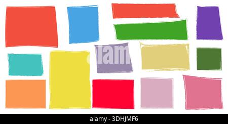 Ensemble de boîtes et cadres colorés de crayon. Bordures enfantines dessinées à la main pour les activités de maternelle, le matériel d'apprentissage préscolaire, les étiquettes mignonnes, l'école Illustration de Vecteur