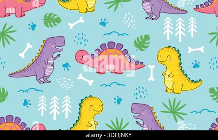 Illustration vectorielle de dessin animé de dinosaure sans couture pour les enfants Illustration de Vecteur