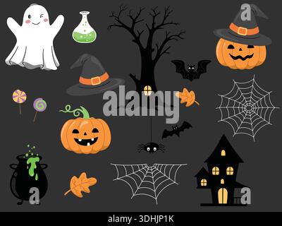 Spooky vecteur halloween conception d'illustration de dessin animé mignon Illustration de Vecteur