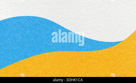 Fond de papier de texture jaune bleu abstrait blanc, couches ondulées. Motif d'onde avec espace de copie pour la bannière. Banque D'Images
