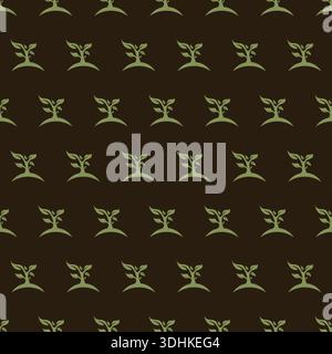 Motif inspirant de petites plantules vertes germant de monticules de terre sombre sur un fond de chocolat représentant la croissance et la nature Illustration de Vecteur