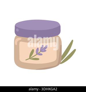 Illustration de pot de crème de lavande pour les blogs de soins de la peau faits à la main, la marque apothicaire, les caractéristiques de beauté naturelle, les vitrines de produits de spa et le contenu de bien-être Illustration de Vecteur