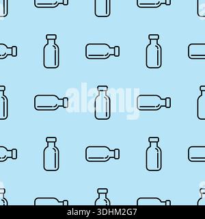 modèle sans couture de ligne de bouteille sur le vecteur de fond bleu Illustration de Vecteur