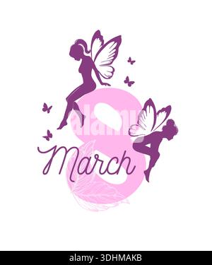 Bannière de vacances Journée internationale de la femme. Carte postale du 8 mars. Illustration vectorielle. dessiné à la main. Pas IA. Illustration de Vecteur