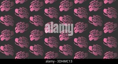 Modèle sans couture avec des fleurs et pivoines dégradées rose framboise sur un fond noir Illustration de Vecteur