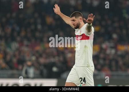 Rome, Italie. 22 janvier 2026. Jeff Chabot de Stuttgart lors du match de football de l'UEFA Europa League 2025/2026 entre L'AS Roma et le VfB Stuttgart au Stadio Olimpico à Rome (Italie), le 22 janvier 2026. Crédit : Insidefoto/Alamy Live News Banque D'Images
