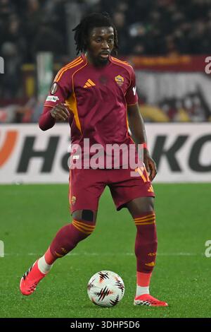 Rome, Italie. 22 janvier 2026. Manu Kone de L'AS Roma lors du match de Ligue Europa entre L'AS Roma et le VfB Stuttgart au stade Olimpico de Rome, Italie, 22 janvier 2026 Mattia Vian crédit : Agence photo indépendante/Alamy Live News Banque D'Images