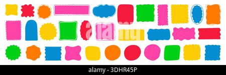 Silhouette abstraite ensemble de forme colorée avec des formes liquides ondulées et des cadres géométriques irréguliers. Courbes rétro fluides, bords festonnés et taches ovales douces. Éléments abstraits minimaux look moderne Illustration de Vecteur