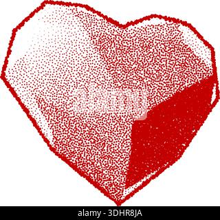 Symbole de coeur rouge géométrique 3d stipple dotwork en technique rétro sur fond transparent Illustration de Vecteur