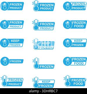 Collection d'étiquettes de produits congelés avec icône de thermomètre pour l'entreposage au froid et l'illustration vectorielle d'emballage alimentaire Illustration de Vecteur
